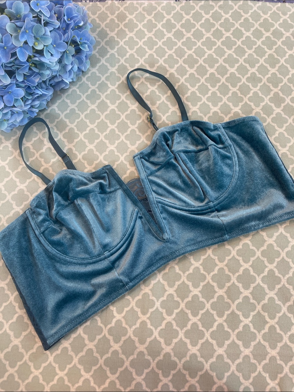 Mentionables Teal Velvet Lace Strappy Bustier 1X
